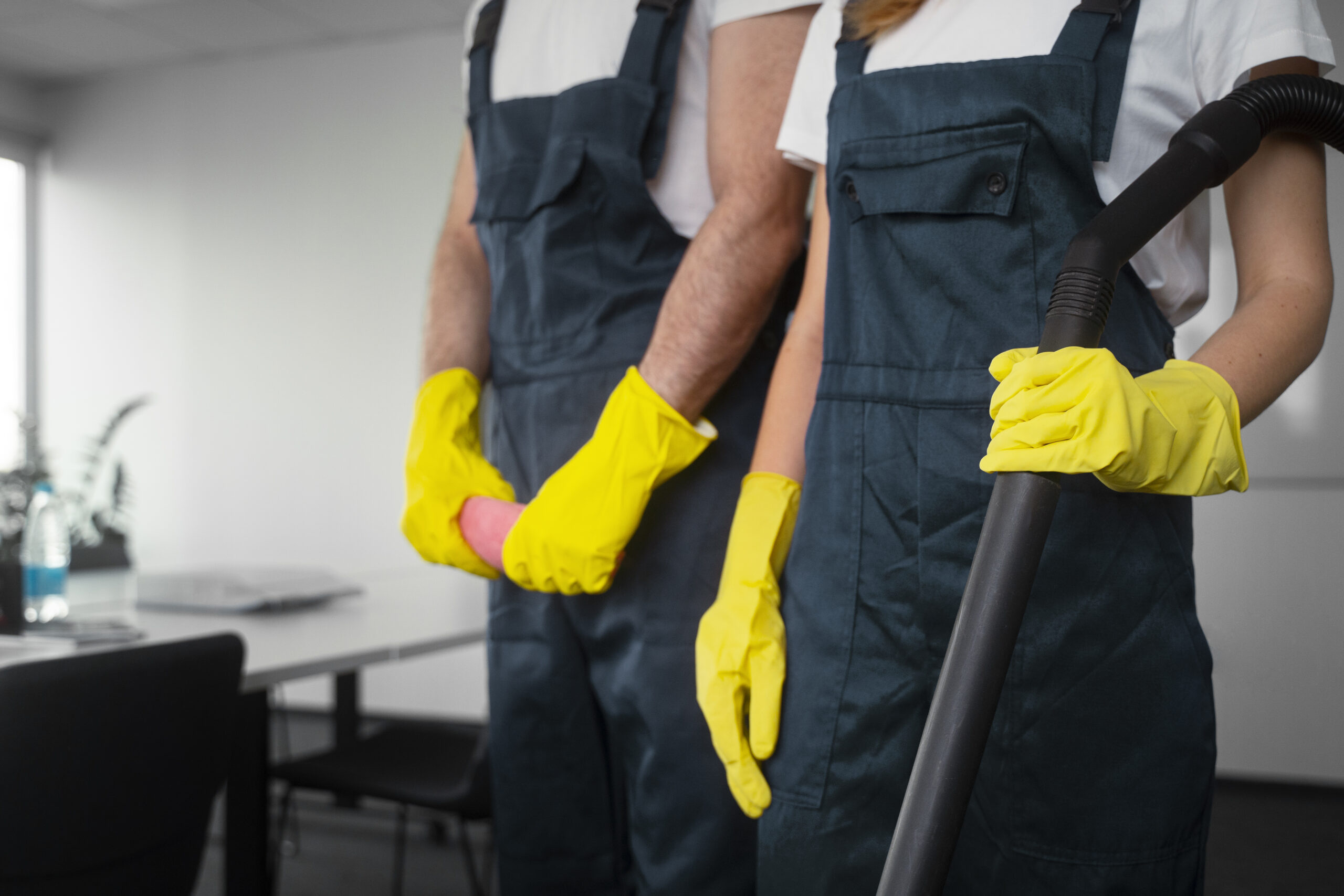 Professional commercial cleaning team working in a facility